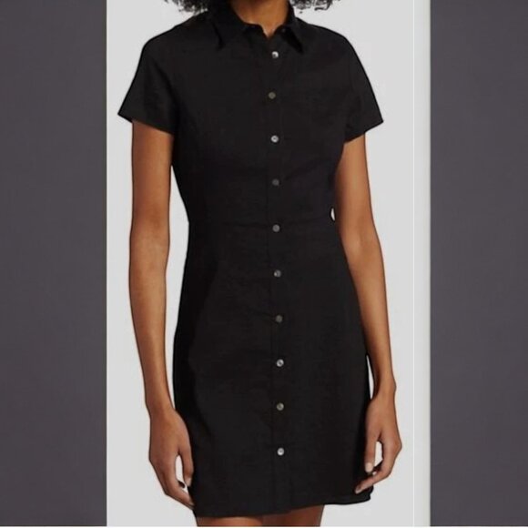 New Theory Black Linen Button Front Dress Linen Size 14 L NWT - Picture 2 of 8